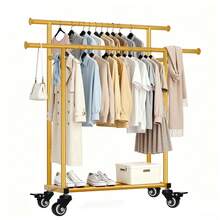 EDIMENS Sturdy Clothes Rack With Shelf, Freestanding Metal Garment Rail, Double-Bar For Space-Saving Storage Of Clothing, Shoes, Hats, And Accessories - Emas - View 10