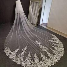 Véu de Noiva Catedral Elegante de 2 Camadas com Lantejoulas e Acabamento em Renda - Véu de Noiva Longo Branco Cintilante, Inclui Pente para Fácil Estilização, Adequado para Noivado, Casamento - Multicolorido - Visão 6