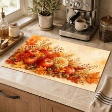 1pc Autumn Apple Harvest Pattern Diatomaceous Earth Kitchen Drain Mat, Quick-Drying Absorbent Non-Slip Dish Drying Mat & Coffee Machine Mat, Suitable For Kitchen Countertop, Dining Table And Thanksgiving Home Decor - Multicolor - View 4