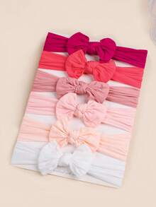 6pcs Baby Soft Skin-Friendly Bow Headbands, Pink Gradient Solid Color Wide Headbands, Newborn Fontanelle Protection Non-Tight Headbands For Baby Girls, Full Moon Photo Shoot Hair Accessories - Multicolor - View 1