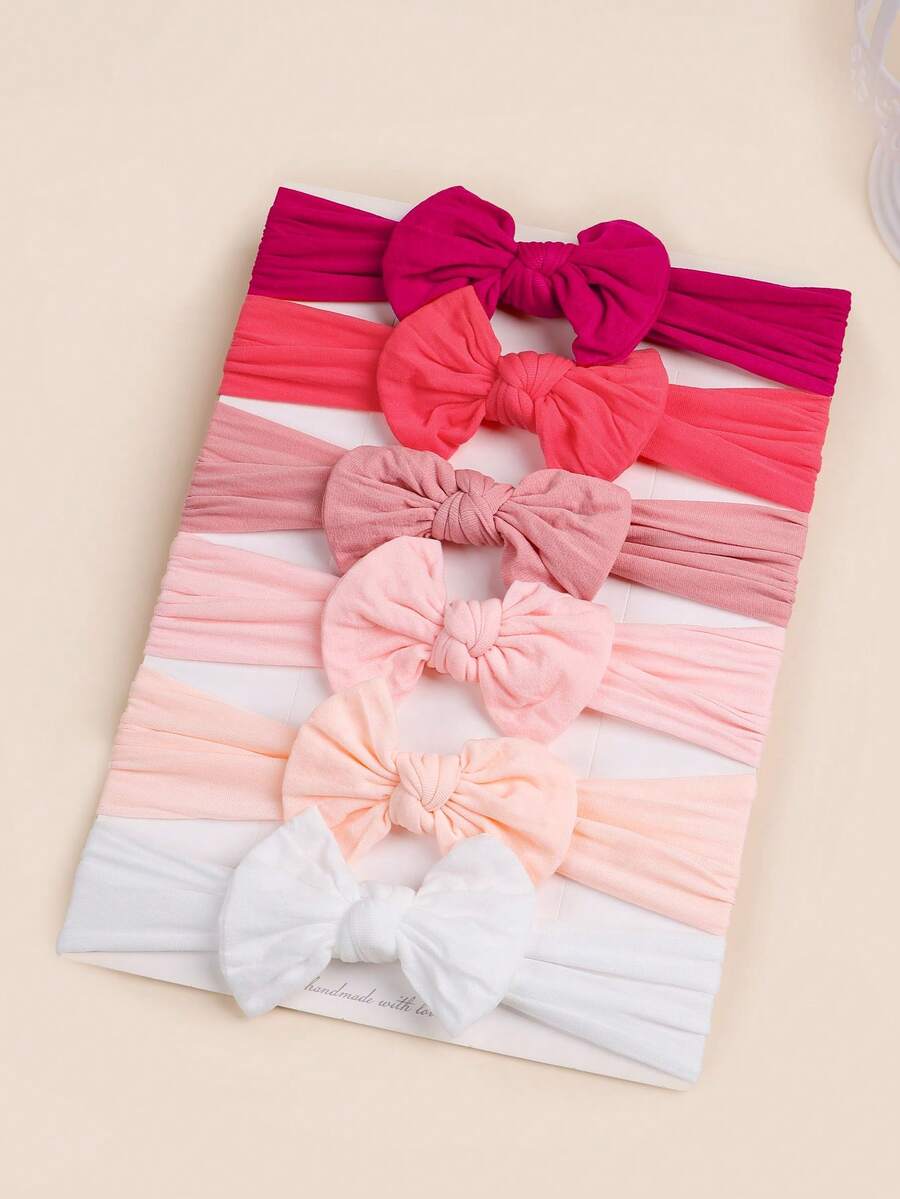 6pcs Baby Soft Skin-Friendly Bow Headbands, Pink Gradient Solid Color Wide Headbands, Newborn Fontanelle Protection Non-Tight Headbands For Baby Girls, Full Moon Photo Shoot Hair Accessories - Multicolor - View 1