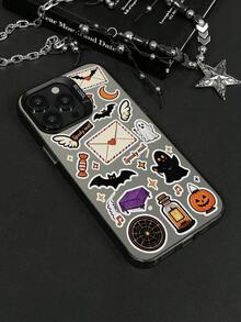 1pc Halloween Ghost Bat Pumpkin Envelope Spooky Mail Sticker Pattern IMD Matte Silver Raised Metal Lens Frame Full Coverage Anti-Drop Hard Shell Phone Case Compatible With All Apple Models Cute Quirky Subculture Ins Niche Unisex Phone Protective Cover - Silver - View 3
