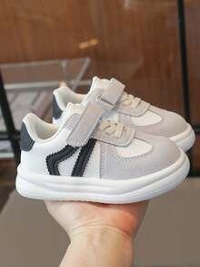 1 Pair White & Grey Colorblock Flat Casual Shoes For Kids, Retro Casual Shoes, Preppy Style, Suitable For Home And Outdoor Occasions - White - View 2