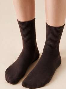 1/3/12/20 Pairs Unisex Solid Color Maillard Brown Comfortable High Elastic Mid-Calf Socks, Suitable For Commuting, All-Season Wear, Moisture-Wicking, Breathable - Rust Brown - View 5