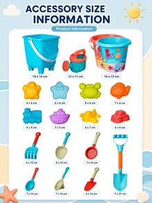 14/16pcs Kids Beach Toy Set, Includes Bucket, Watering Can, Shovel, Rake And Animal Molds, Colorful Outdoor Seaside Play Accessories - Multicolor - View 4