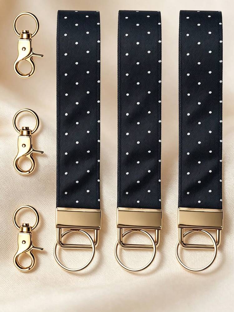 1/2/3/6pcs Black Polka Dot Embroidered Wrist Keychains, Wrist Key Rings, Suitable For Handbags And Keys, Key Chain Pendant, Key Lanyard, Student Supplies, Teacher Gifts, Back To School Teacher Accessories - B - View 9