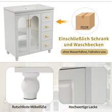 Old SKU: LY316465AAA-Badmöbel Single Vanity Unit With 80 Cm Base Cabinet And Ceramic Washbasin, White - White - View 6