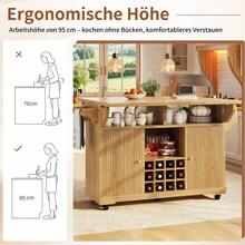 Multifunctional Service Cart, Kitchen Trolley With Storage, Adjustable Shelves And Wine Bottle Holder, Mobile Side Table For Dining Room, Living Room And Balcony, Natural Brown - Natural Wood Color - View 5