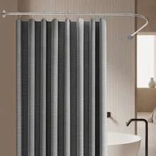 L-förmige Duschvorhang Schiene, 70-95x105-165cm Verstellbare Edelstahl Duschvorhang Winkelstange, Wandmontage Duschstange für Badewannen, Badewannen und Duschen - Silber - Übersicht 5
