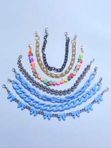7pcs Fashionable Acrylic Bow Pearl Aluminum Chain Soft Clay Fruit Beaded Bag Charm, Hat Chain (Hat Not Included, Random Soft Clay Color & Shape) - Multicolor - View 30