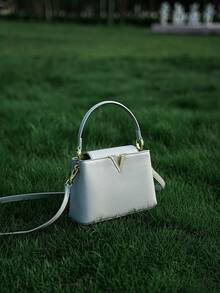 POHO Brand Customized V-Shaped Handbag Medium Size Elegant Classic Fashion, Exquisite Party Matching, Gift For Female Friends Sister Mom - Light Grey - View 6