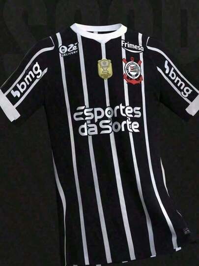 Camisa da Corinthians Preto Listrada Símbolo Retrô Camiseta Nova 2026 Atualizada