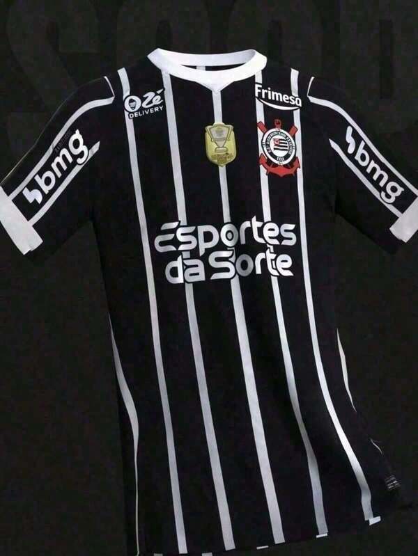 Camisa da Corinthians Preto Listrada Símbolo Retrô Camiseta Nova 2026 Atualizada
