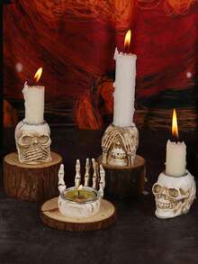 3pcs Halloween Skeleton Hand Candle Holder, Eerie Decor, Suitable For Halloween, Escape Room, Puzzle Games, Movie Props, Create Holiday Atmosphere, Tabletop Decoration, Candle And Aromatherapy Base - Skull Candle Holder - View 3