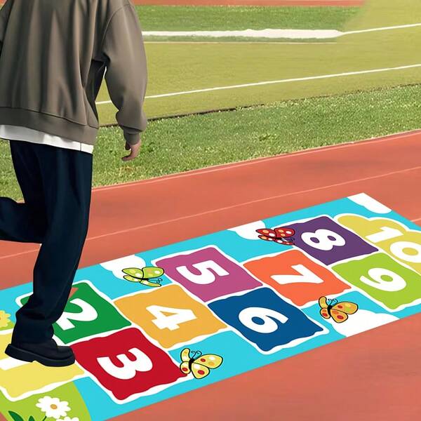 1pc Hopscotch Theme Table Runner, Size 80 X 120/160cm, Printed With Colorful Numbers And Bird Patterns, Reusable And Washable, Suitable For Home, Living Room, Bedroom, Game Room, Party And Celebration