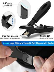 6pcs Ingrown Toenail Care Set - Wide Mouth Large Angle Nail Clipper Suitable For Thick Nails, Includes Nail File And Foot Care Tools, Black Long Handle Nail Clipper, Unisex Manicure & Pedicure Set, Suitable For Halloween, Christmas Gifts - Multicolor - View 5