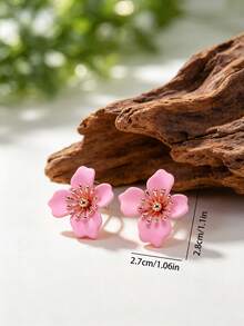 1 Pair Exquisite Glossy Colorful Blooming Four-Petal Flower Stud Earrings For Women - Flower Earrings - View 9