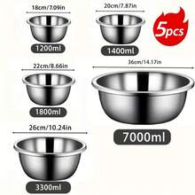 5-teiliges Edelstahl-Becken-Set, stapelbare verdickte tiefe Gemüsespülschüsseln, Schüsseln zum Kneten von Mehl, Marinieren von Fleisch, Backen und Kochen, Küchen-Aufbewahrungsbecken aus Stahl in verschiedenen Größen - Edelstahl-Schüssel - Übersicht 11