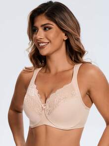 MELENECA Women's Minimizer Bra Full Coverage Plus Size Underwire Lace Comfort Cushion Strap - Apricot - View 6