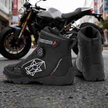 Novas Botas de Motocicleta Casuais Femininas, Adequadas para Combate, Sapatos de Motocicleta da Moda, Sapatos para Montar, com Fivela Giratória, Sapatos de Motocicleta com Cabedal de PU - Branco e preto - Visão 3