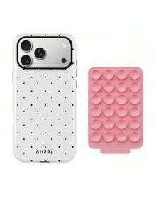 GIIPPA 1pc White Base With Black Polka Dot Pattern Phone Case + Pink Suction Cup, Phone 17 Pro Max Phone Case, Compatible With Phone 16 Pro Max, 15 Pro Max, 14 Pro Max, Korean Style High-End Fashionable And Fun Phone Case, Compatible With 11/12/13/14/15/16 Pro Max Plus, Elegant Design Suitable For Men And Women, Perfect Gift For Girlfriend! - White - View 3