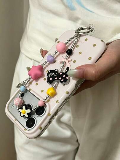 1pc Ins Cat Heart Phone Charm - Handmade Beaded Phone Chain For Hanging On Phone, Camera Anti-Loss Chain For Travel, Bag Pendant, Keychain, Apple A IrPods Pro Bluetooth Earphone Shell Hanging Chain, Holiday Gift For Women