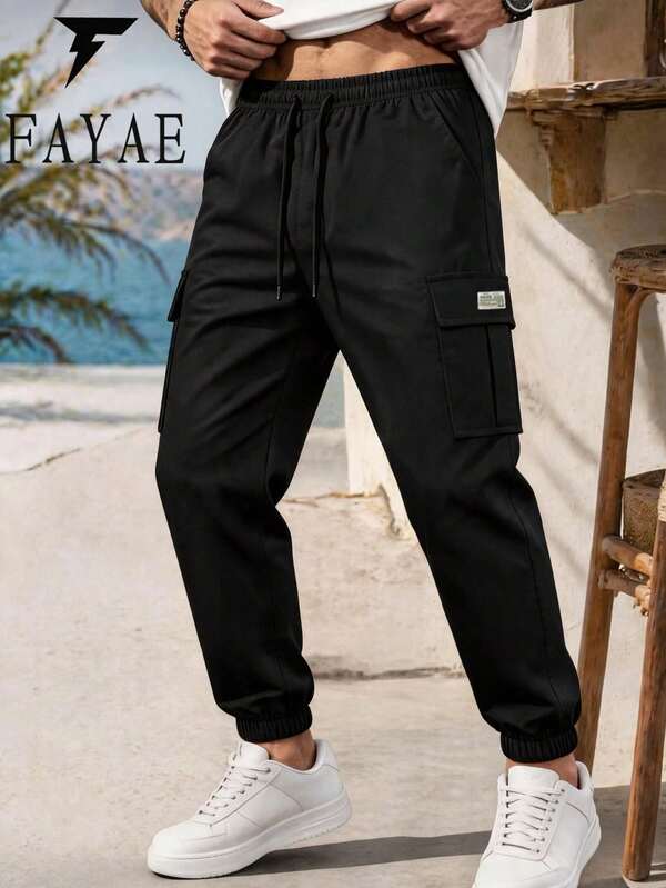 Men's Autumn Outdoor Casual Sports Jogger Pants, Simple Fashion Multi-Pocket Cargo Pants Black