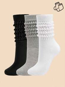3 Pairs Random Color Slouch Long Socks, Soft Cozy Socks For Girls Kids And Female Students, Fall Halloween Christmas Festival Gift Outfit Accessories - Multicolor - View 2