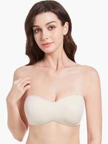 MELENECA Women's Strapless Bra For Large Bust Minimizer Unlined Bandeau With Underwire - Apricot - View 7