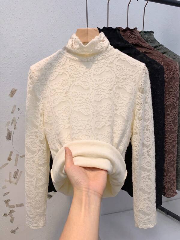 Women's Slim-Fit Elegant Fleece-Lined T-Shirt – New Autumn/Winter Long-Sleeve Top (Lined)