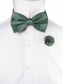 ZONFAZ Set de 2 piezas de corbata de moño y prendedor verde militar para hombre, adecuado para bodas, fiestas y ocasiones de reunión - Verde militar - Ver 2