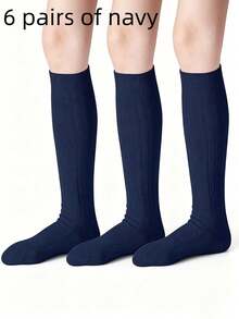 6/1 Pair Cable Knit High Tube Socks, Unisex Kids Seamless Uniform Dress Socks, Suitable For Autumn/Winter Daily Wear, Back To School, White, Navy Blue - Multicolor - View 16