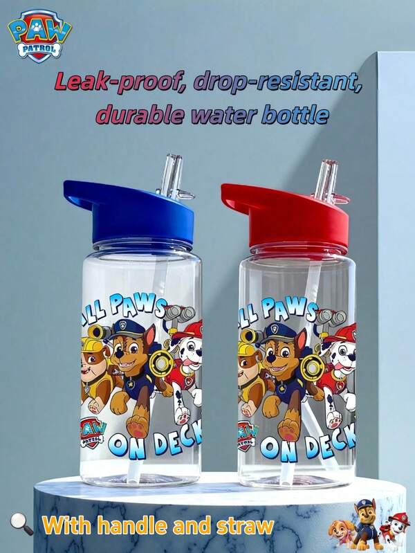 1pc Paw Patrol Water Bottle With Silicone Straw, 16 Oz, Portable Leak-Proof Lid, Available In 4 Colors, Perfect For First Day Of School, Back To School Gift, Party Water Bottle, Travel, School, Or Birthday Gifts Plastic Water Cup