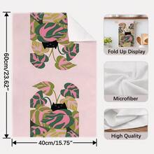 2PCS Kitchen Towels With Tropical Plants And Black Cat Pattern Print, 40*60cm Simple Style Rectangular Microfiber Kitchen Towels, Dish Cloths, Tablecloths, Hand Towels, Kitchen Decor, Housewarming Gifts For Neighbors, Perfect For Kitchen And Bathroom Use, Suitable For Housewives And Family Gatherings, High Cost-Performance, Home Essential - Multicolor - View 3