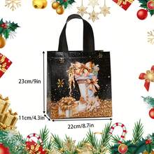 20/12/4pcs Large Christmas Holiday Gift Bags New Year Gift Bags Party Pet Bags With Festive Snowflake, Reindeer, Santa Claus And Snowman Design Reusable Tote Bags - Black - View 6