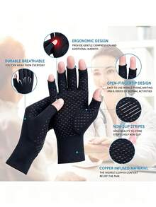 Unisex Compression Gloves, Hand Support Gloves For Rheumatism And Carpal Tunnel Pain Relief, Non-Slip Black Cycling Work Gloves With Grip Particles, Suitable For Cycling, Motorcycle Riding, Skiing, Fitness And Outdoor Sports - Multicolor - View 5