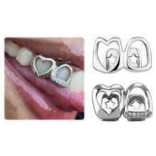 2Pcs/Set Y2K Hip Hop Style Grillz Teeth Hollow Heart Tooth Grillz For Women Men, For Party Carnival Photos Cosplay Halloween - Multicolor - View 7