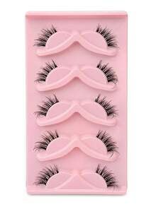 5 Pares de Cílios Postiços Meia-Faixa Olho de Gato, Banda Transparente, Leve, Macio, 5D, Fofo, Reutilizável, Efeito de Olhos Grandes Encantadores para Casamento, Viagem, Feriado, Cílios em Faixa, Extensão de Cílios para Mulheres - Multicolorido - Visão 8