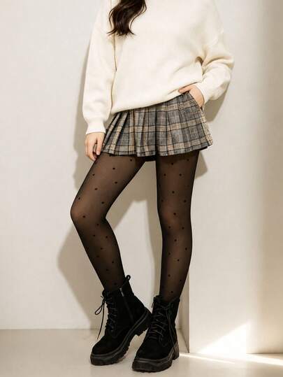 1 pieza Medias lindas de niña con lunares en forma de corazón, leggings elásticos transparentes con estampado de puntos de corazón, medias de cintura alta suaves y cómodas, medias de moda dulce