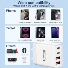 1pc/2pcs, 55W 4-In-1 Fast Charger, 2A+2C USB-C Fast Charging Plug, Supports PD&QC, US Wall Adapter, Suitable For Mobile Phones/Tablets/Laptops And Other Devices, Portable Multi Port USB Charger, Compatible With IPhone 17/16/15/14/13/12 Pro MAX Series And Compatible With Samsung And Other Smart Devices - US A Type Plug(110-127V) - View 6