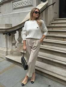 Women's Autumn White Cable Knit Embroidered Butterfly Crew Neck Slim Fit Long Sleeve Sweater, Suitable For Daily Shopping, Cafe Check-In, Commuting - White - View 5