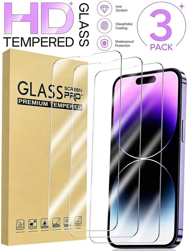 3pcs Anti-Fingerprint Smooth Touch Tempered Glass Screen Protector, Compatible With IPhone 17 Pro Max 17 Pro 17 Air 17 16 Pro Max 16 Pro 16 Plus 16 15 Pro Max 15 14 13 12, Practical Phone Accessory