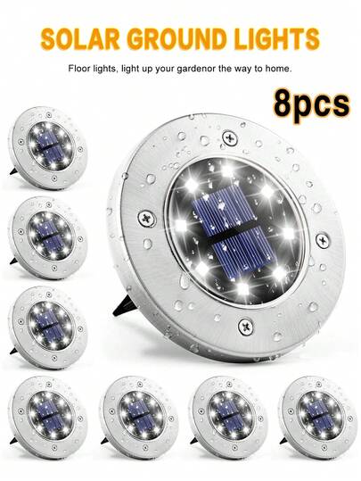 POSE UP 4/8 pièces 8 LED Lumières solaires de sol, Lumières solaires à disque IP65 étanches, Lumières de chemin intégrées avec allumage/extinction automatique, Convient pour le jardin, la cour, l'allée, le patio et la décoration de pelouse, éclairage paysager extérieur