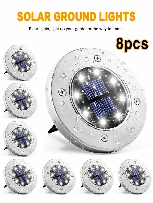 POSE UP 4/8 piezas Luces solares de suelo con 8 LED, Luces de disco solar IP65 impermeables, Luces de camino empotradas con encendido/apagado automático, Adecuadas para jardín, patio, camino, terraza y decoración de césped, Iluminación de paisaje exterior