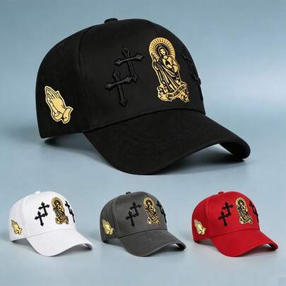 1件裝男士十字繡五片式棒球帽，可調節遮陽帽，適合度假、旅行、派對，亦可作為節日禮物