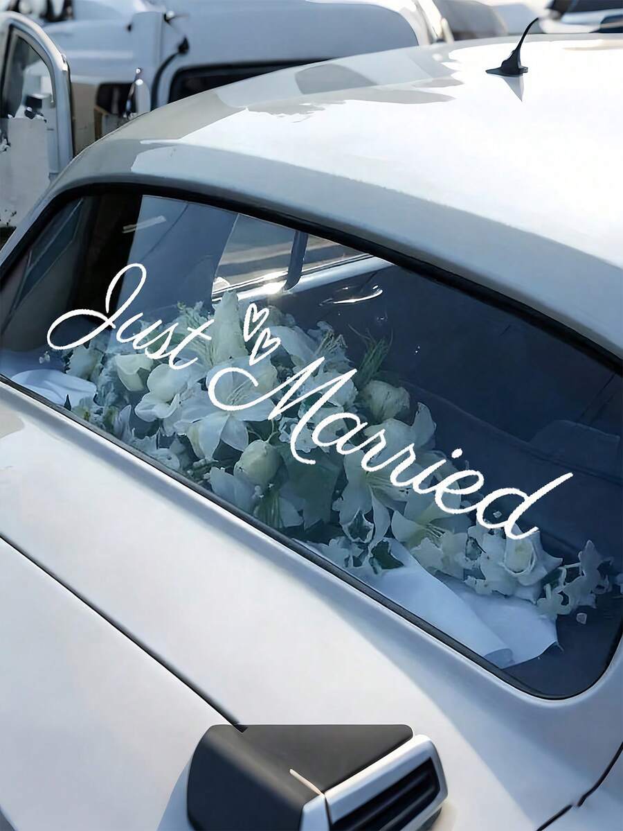 婚車貼紙 可愛新婚夫妻車窗貼紙 適合情侶 極簡波希米亞風 完美適用旅行 婚禮送客 新郎新娘蜜月 車用訂婚派對 新婚慶祝必備車飾