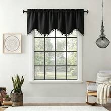 1/2/3/4 pièces, rideaux de fenêtre en polyester de style luxe européen à haute précision, bord inférieur en vague en forme de S, décoration de franges à pompons, doux et lisse, décoration d'intimité, lavable, conception de poche pour tringle, convient pour la décoration de fenêtre du salon, de la chambre, de la cuisine - Noir - Voir 1