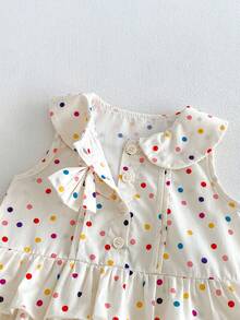 1pc Girls Outdoor Casual Sweet Multi-Layer Ruffle Colorful Polka Dot Sleeveless Dress Summer - Apricot - View 11