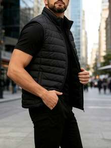 Men's Christmas Gift Zipper Front Winter Vest Jacket: Casual Cool Outdoor Sports Gift, Suitable For Family And Friends - Black - View 5