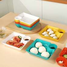4-Piece Set With Divided Compartments] Plastic Dumpling And French Fries Sauce Dish Set| Portable PP Square Sauce Dish| Japanese Cuisine Sushi Taco Serving Plate| Outdoor Camping Picnic Party Tableware| Multi-Color Practical Dinner Plate - Mixed Colors - View 13